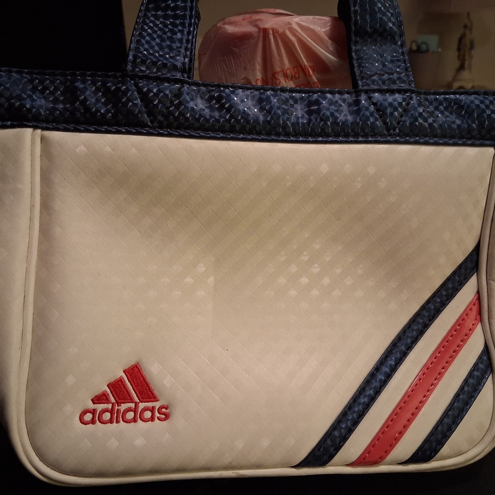 Adidas White and Navy Tote with Pink Logo